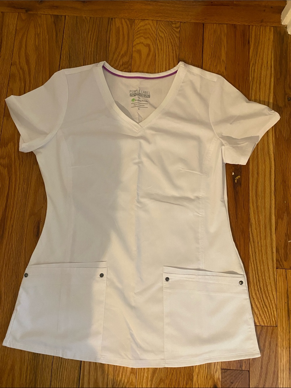 healing hands White V-Neck Short Sleeve Scrub Top
